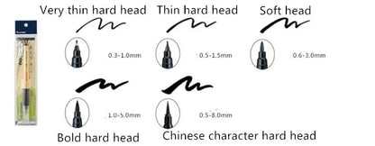 Calligraphy practice pen with hair tip and bamboo barrel, soft brush, available in multiple hard-end options, 1 piece pack