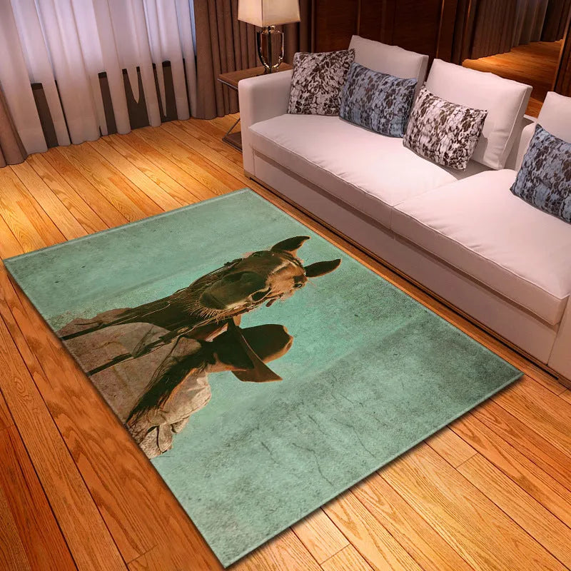 Rectangular cartoon animal pattern polyester rug measuring 100x150cm for home decoration
