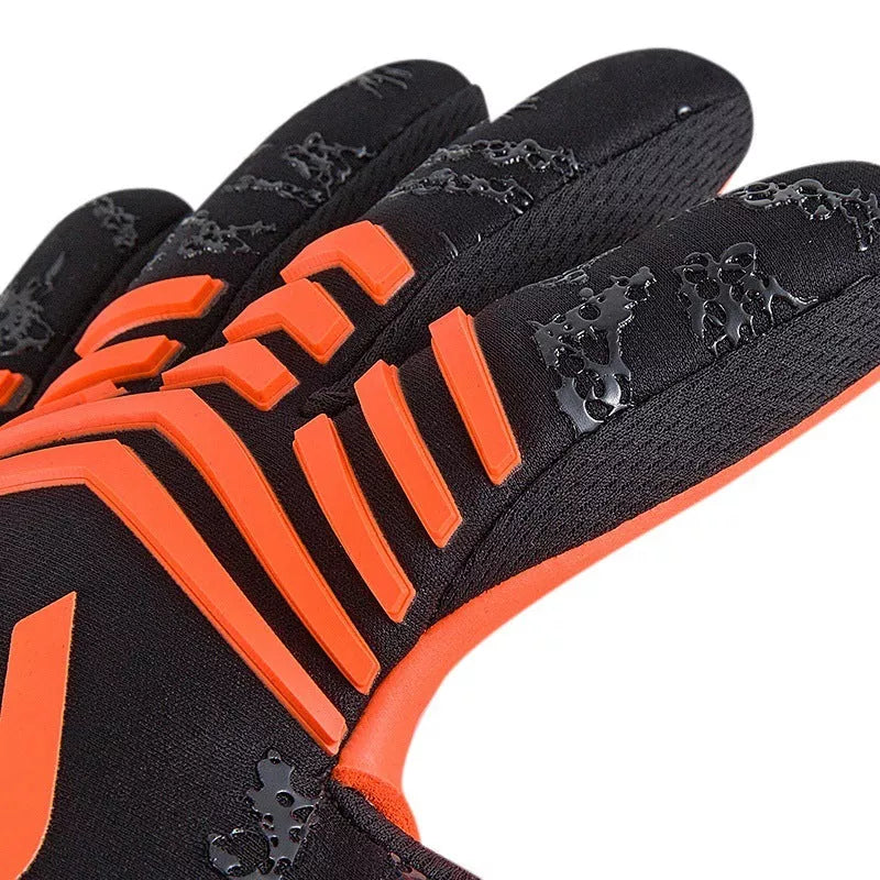 Swordsman Series Goalkeeper Gloves with orange and black design, CONTACT latex palm