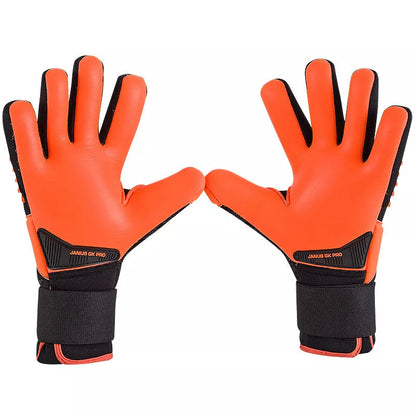 Swordsman Series Goalkeeper Gloves with orange and black design, CONTACT latex palm