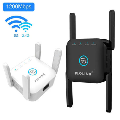 PIXLINK AC24 dual frequency wireless router in black or white with international power plugs