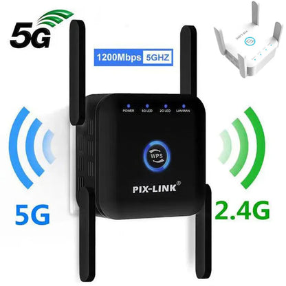 PIXLINK AC24 dual frequency wireless router in black or white with international power plugs