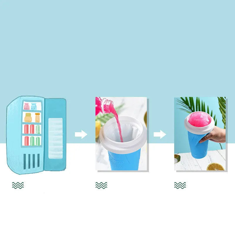 Smoothie cup in mint green or light pink with lid, straw spoon, and 201-300ml capacity for quick slush making