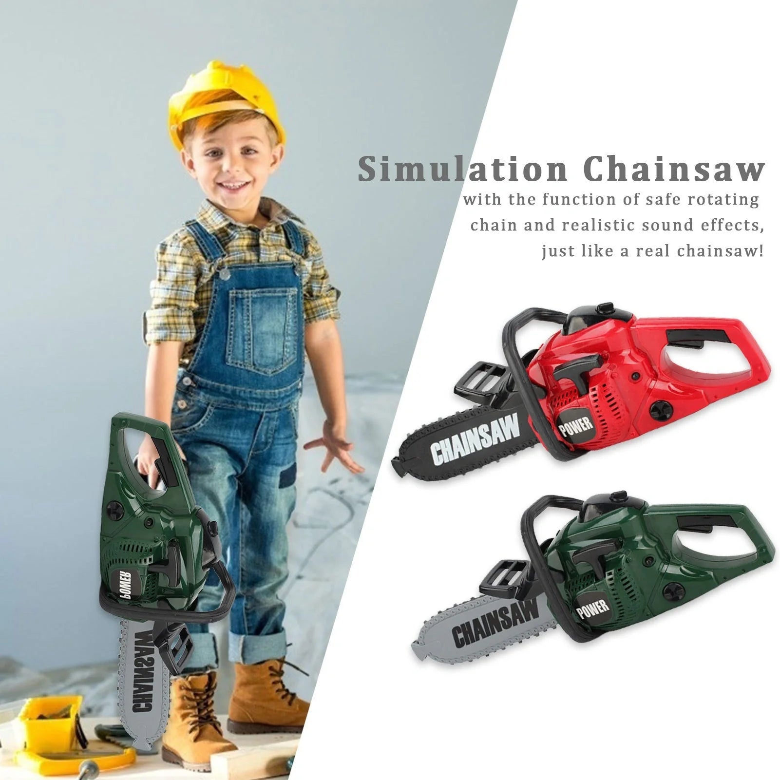 Kids electric chainsaw toy with real engine sounds and safe design