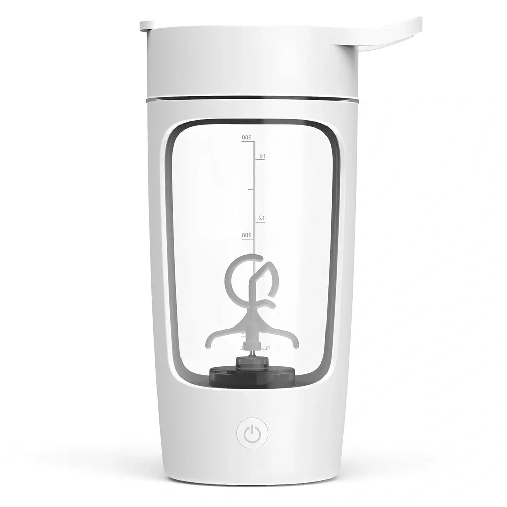 650ml black electric protein shake cup with scale lid and USB charging port for fitness use