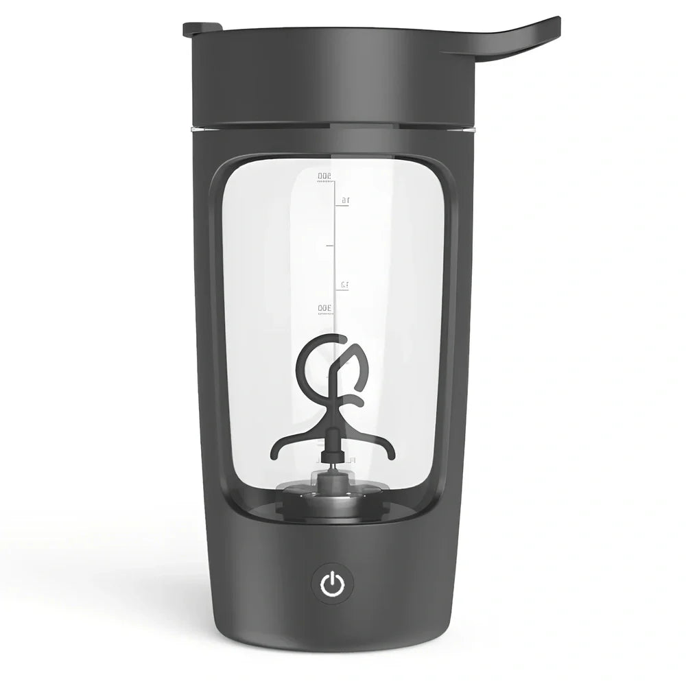 650ml black electric protein shake cup with scale lid and USB charging port for fitness use