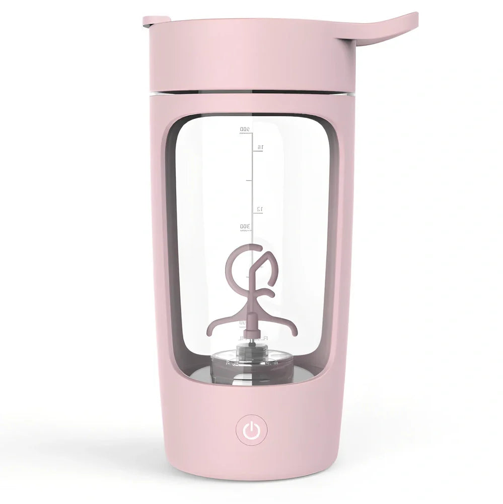 650ml black electric protein shake cup with scale lid and USB charging port for fitness use