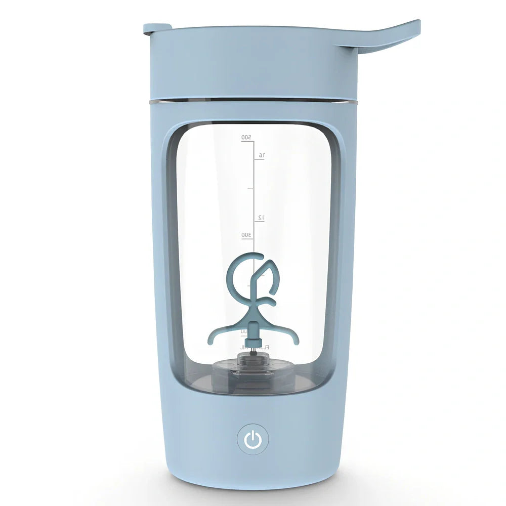 650ml black electric protein shake cup with scale lid and USB charging port for fitness use