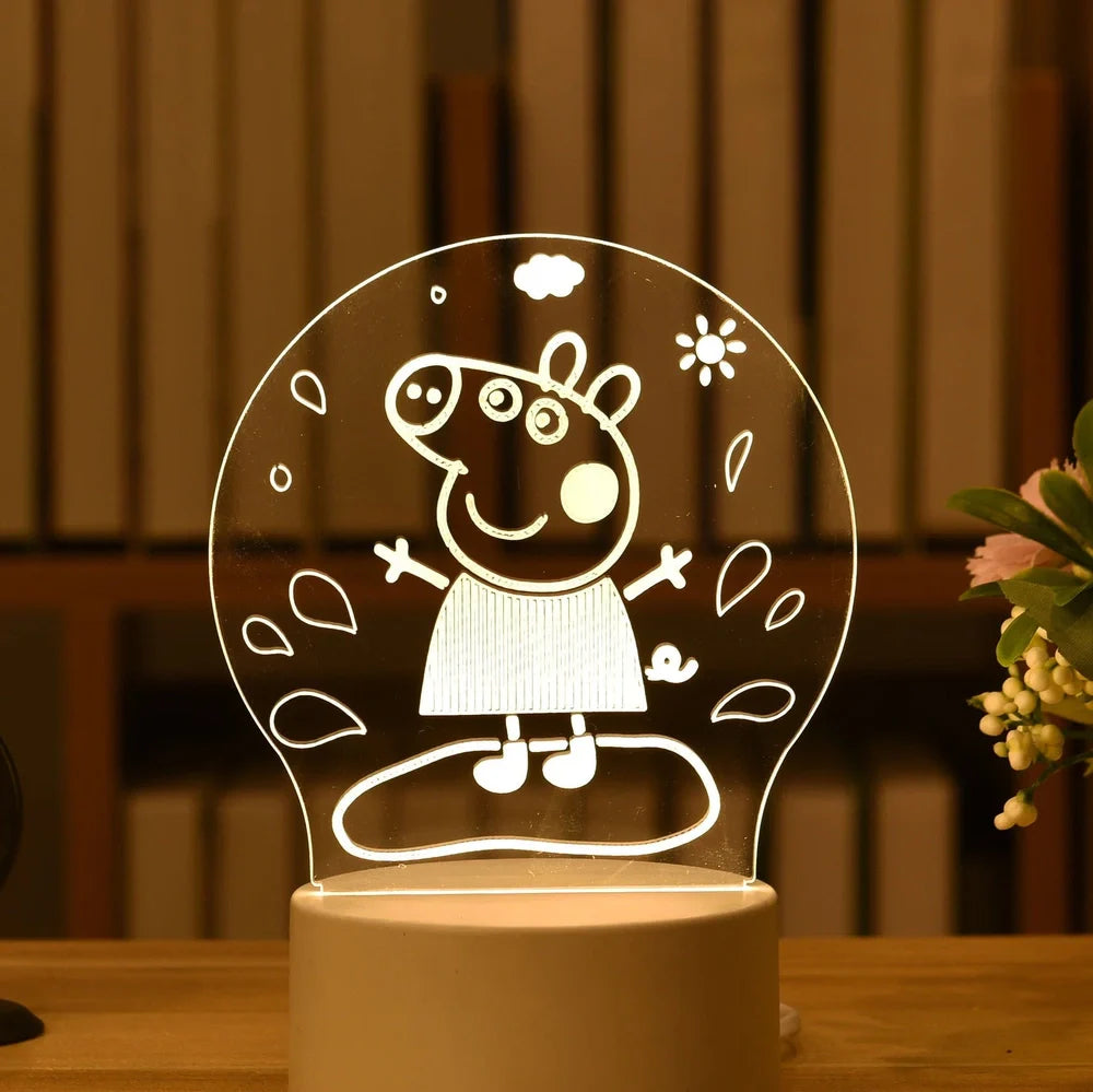 Cartoon 3D night light measuring 210mm by 110mm with touch control and acrylic construction