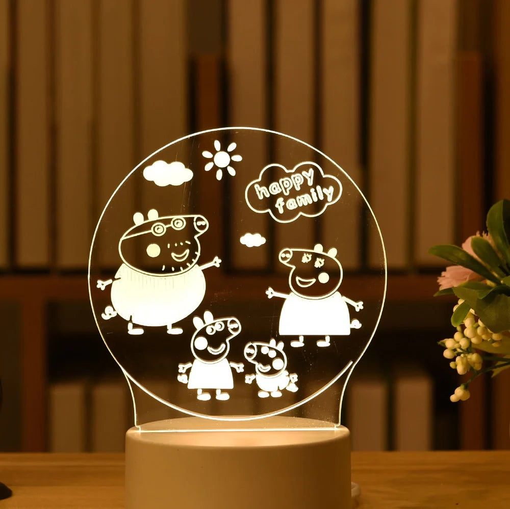 Cartoon 3D night light measuring 210mm by 110mm with touch control and acrylic construction