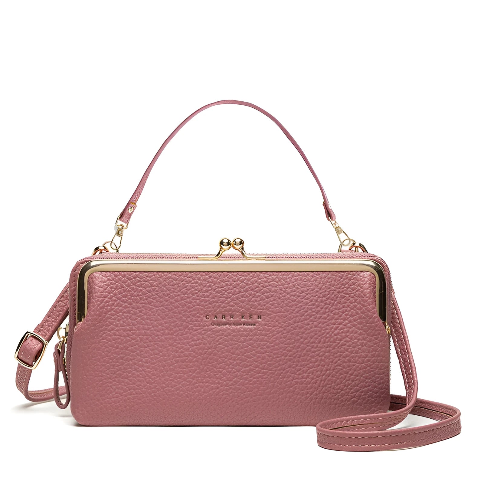 Horizontal Korean ladies messenger bag in PU leather with zip and card slot