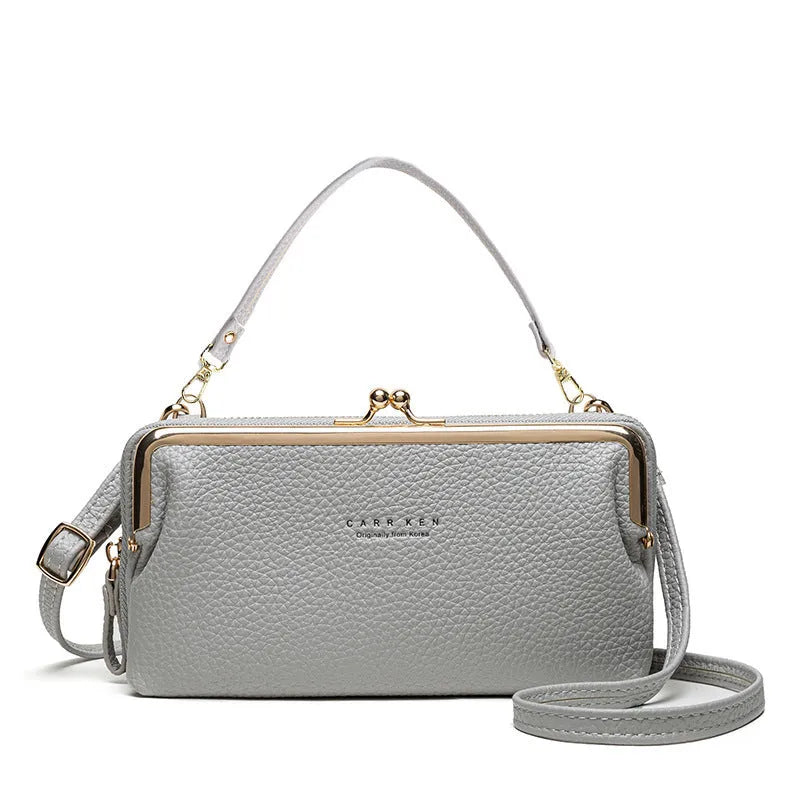 Horizontal Korean ladies messenger bag in PU leather with zip and card slot