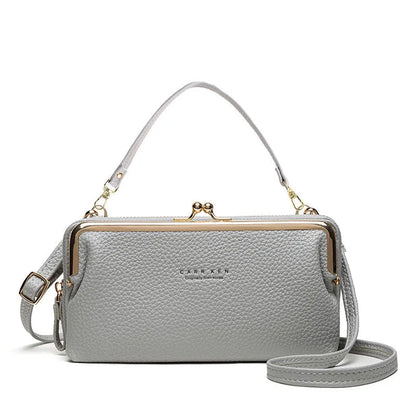 Horizontal Korean ladies messenger bag in PU leather with zip and card slot