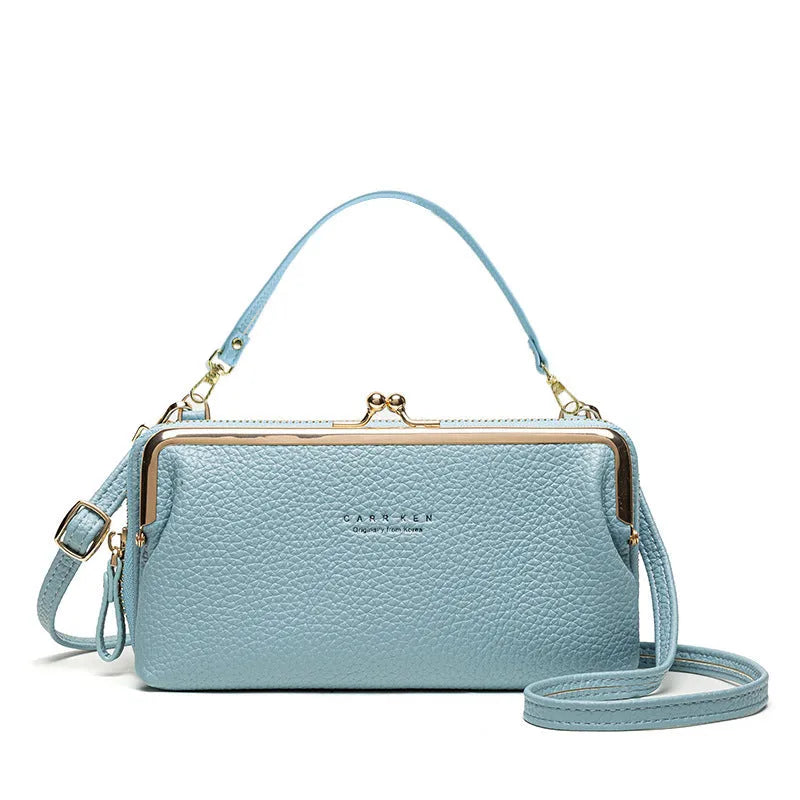 Horizontal Korean ladies messenger bag in PU leather with zip and card slot