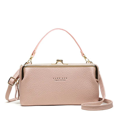Horizontal Korean ladies messenger bag in PU leather with zip and card slot