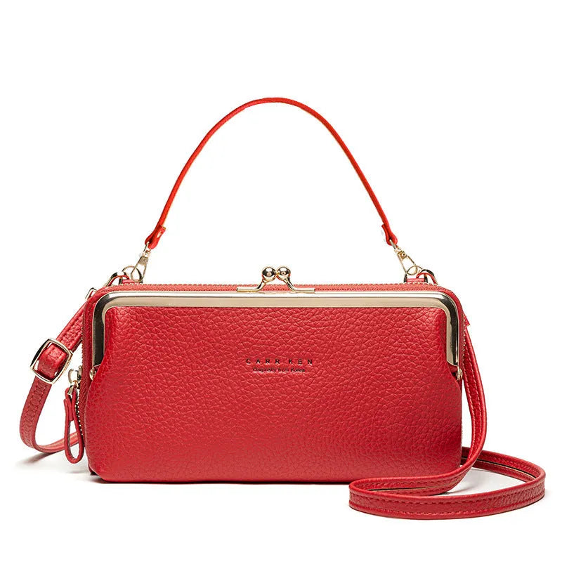 Horizontal Korean ladies messenger bag in PU leather with zip and card slot