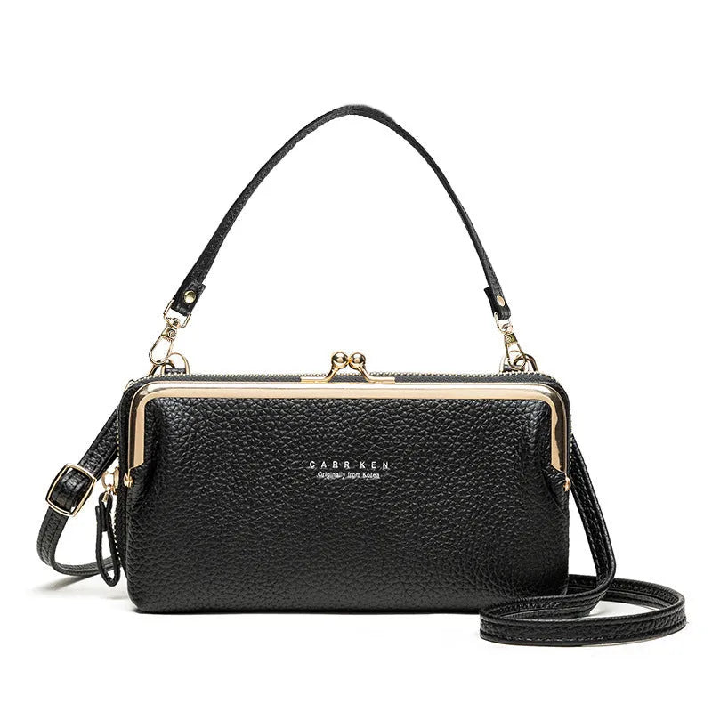 Horizontal Korean ladies messenger bag in PU leather with zip and card slot