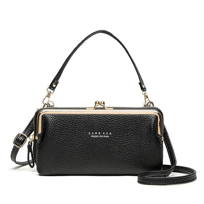 Horizontal Korean ladies messenger bag in PU leather with zip and card slot