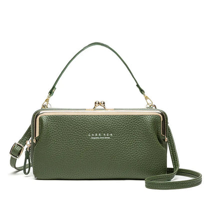 Horizontal Korean ladies messenger bag in PU leather with zip and card slot