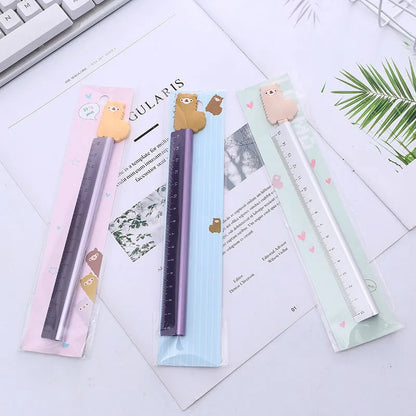 Colourful Alpaca design on a 30cm silver aluminium ruler with centimetre and millimetre markings.