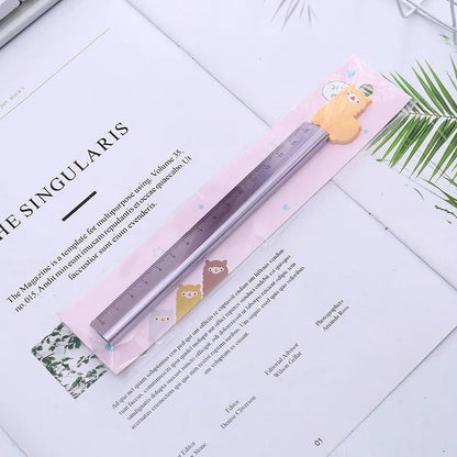 Colourful Alpaca design on a 30cm silver aluminium ruler with centimetre and millimetre markings.