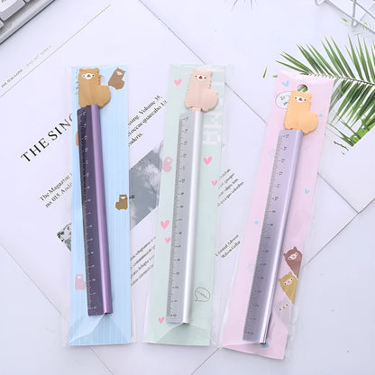 Colourful Alpaca design on a 30cm silver aluminium ruler with centimetre and millimetre markings.