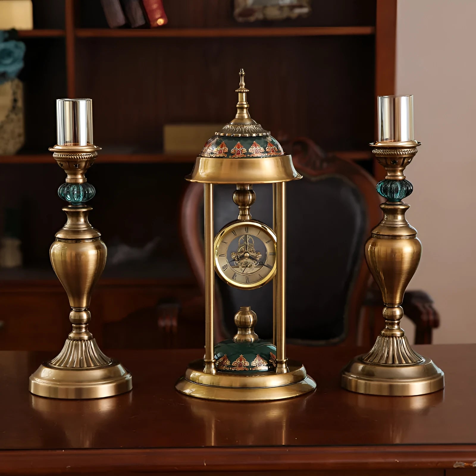 Rectangular pendulum clock ornament with metal and glass construction for Nordic home decor