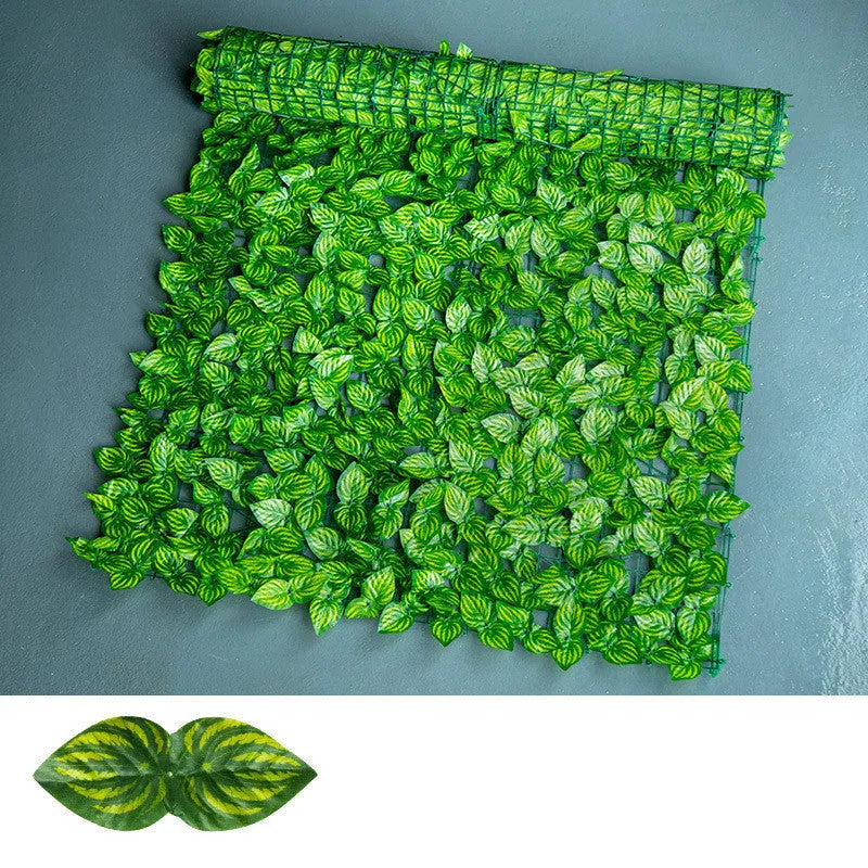 Artificial plastic simulation fence with green radish leaf design available in watermelon or apple leaf patterns