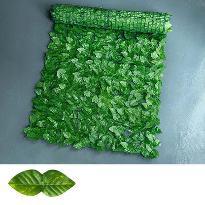 Artificial plastic simulation fence with green radish leaf design available in watermelon or apple leaf patterns