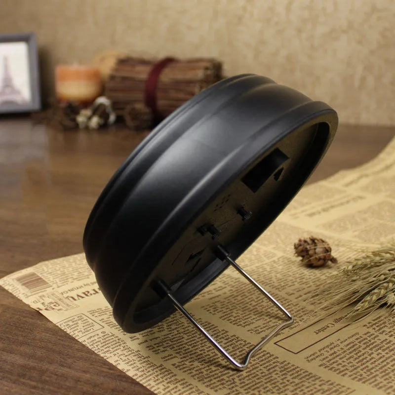 European style retro desk clock with 6-inch round dial and silent sweep movement on wooden surface