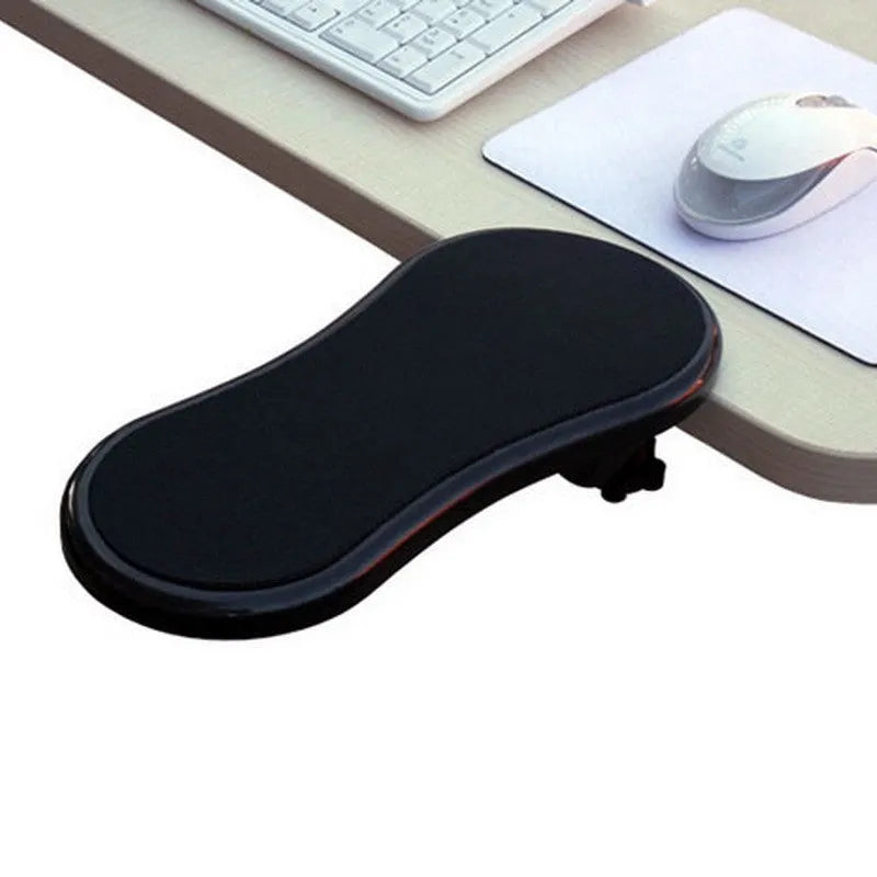Computer wrist mouse pad with small rotatable 180-degree hand bracket provides anti-fatigue arm and wrist support for gaming and office use, made from black injection-moulded plastic measuring 290 mm in size