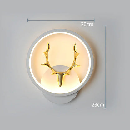Deer antler wall lamp with remote control in white or black finish measuring 20-29cm