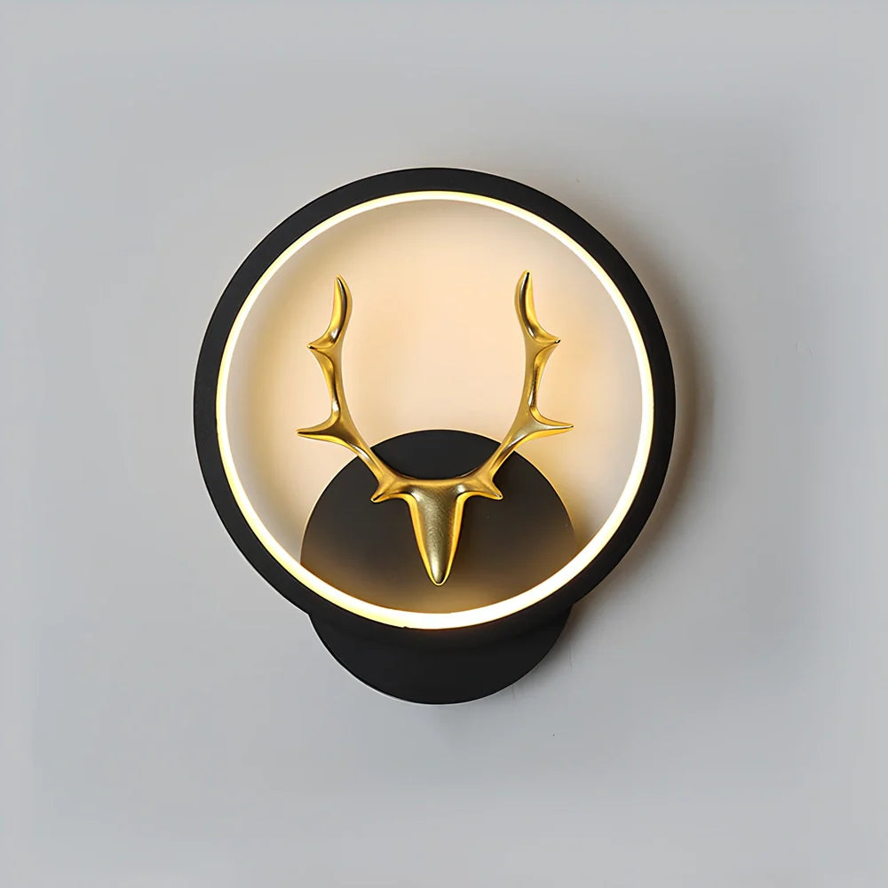 Deer antler wall lamp with remote control in white or black finish measuring 20-29cm