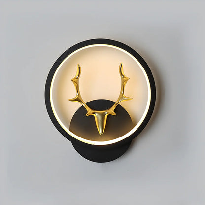 Deer antler wall lamp with remote control in white or black finish measuring 20-29cm