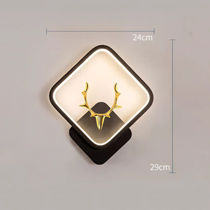 Deer antler wall lamp with remote control in white or black finish measuring 20-29cm