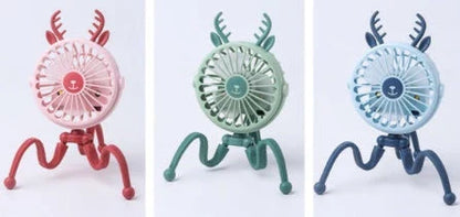 Portable desk fan with cute animal-inspired design, adjustable 360-degree rotation, and 3 wind speed settings for customized cooling