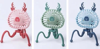 Portable desk fan with cute animal-inspired design, adjustable 360-degree rotation, and 3 wind speed settings for customized cooling