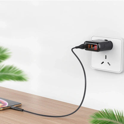 3-port USB charger with LED display for fast charging at 3.4A