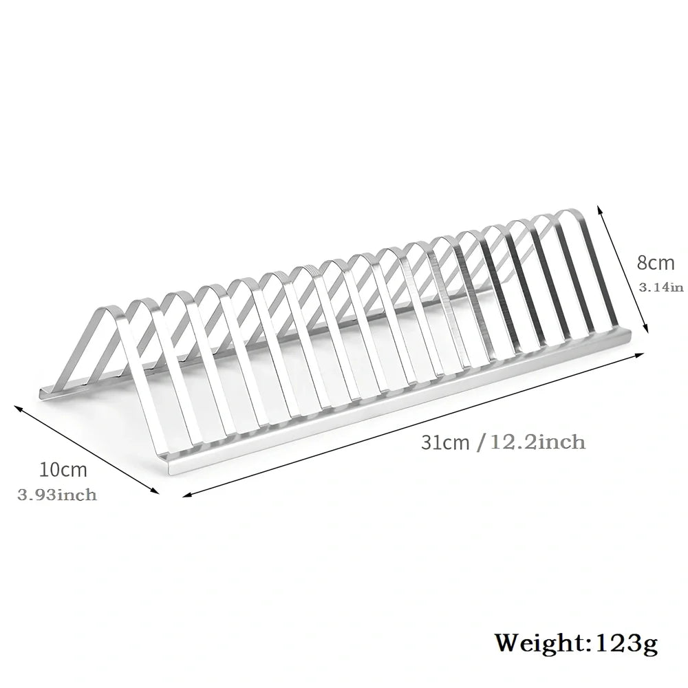 Silver stainless steel barbecue rib rack, 31cm long, elevated design for even grilling of multiple meats