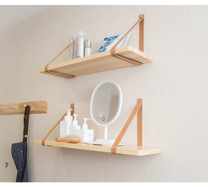 Nordic style pine wood wall mounted storage shelf measuring 50cm wide by 16cm deep