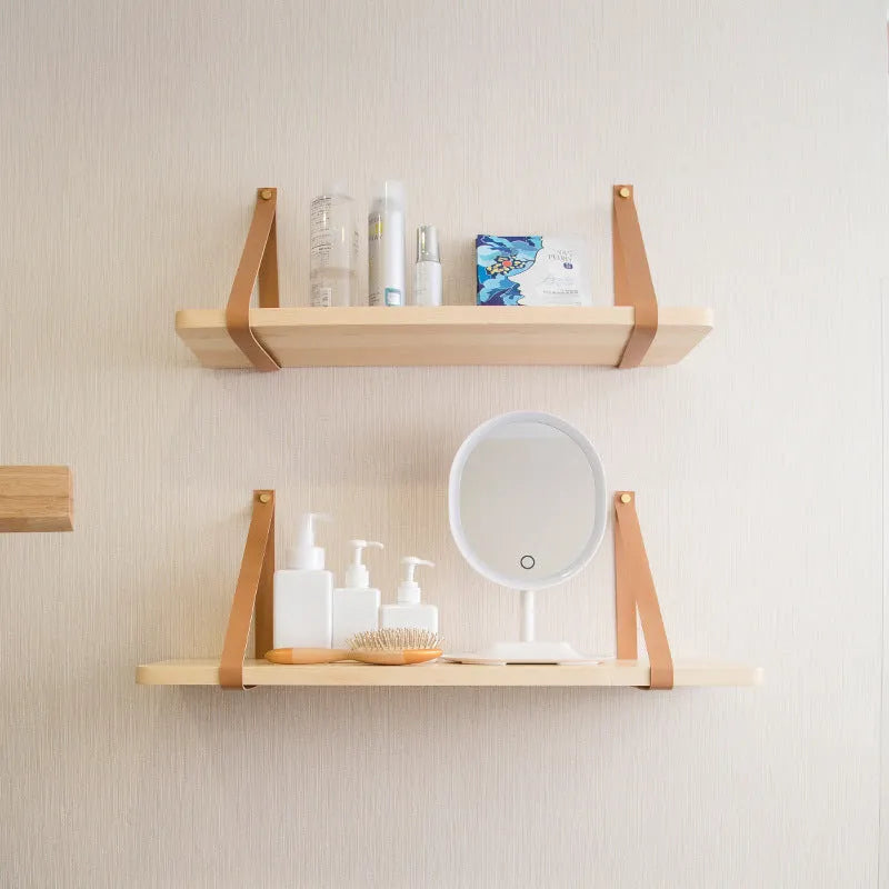 Nordic style pine wood wall mounted storage shelf measuring 50cm wide by 16cm deep