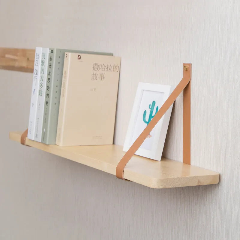 Nordic style pine wood wall mounted storage shelf measuring 50cm wide by 16cm deep