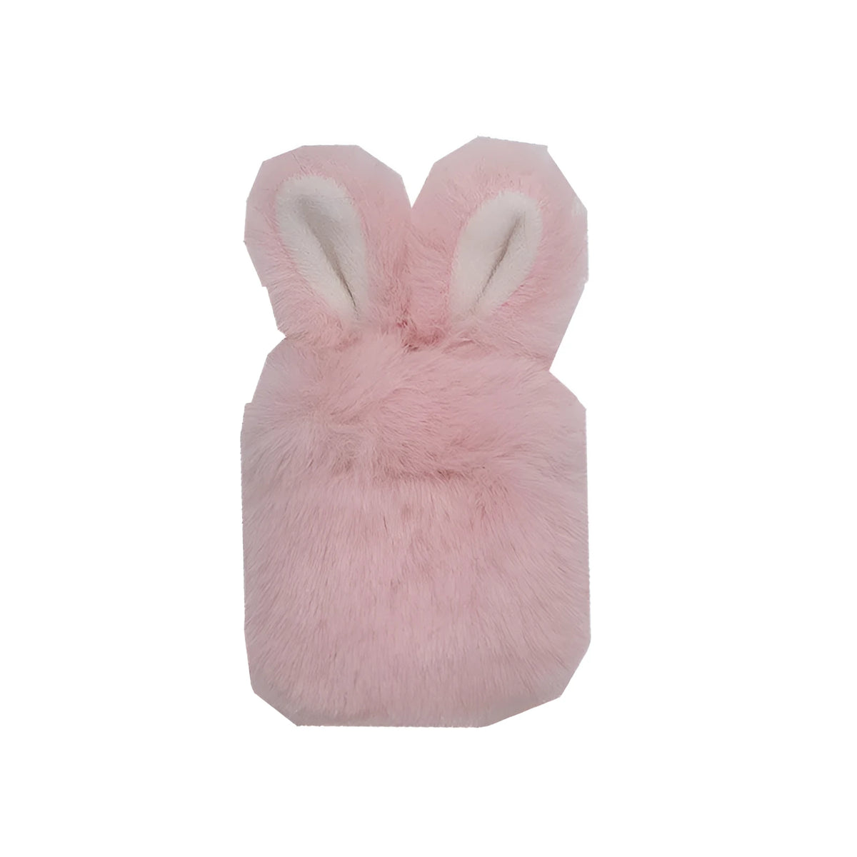 Pink silicone AirPods case cover with raised rabbit ears, placed next to grey version