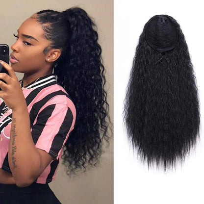 56cm long curly ponytail wig with black chemical fibre high temperature silk material