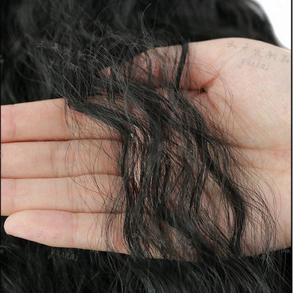 56cm long curly ponytail wig with black chemical fibre high temperature silk material