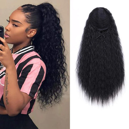 56cm long curly ponytail wig with black chemical fibre high temperature silk material