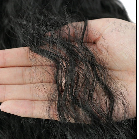 56cm long curly ponytail wig with black chemical fibre high temperature silk material