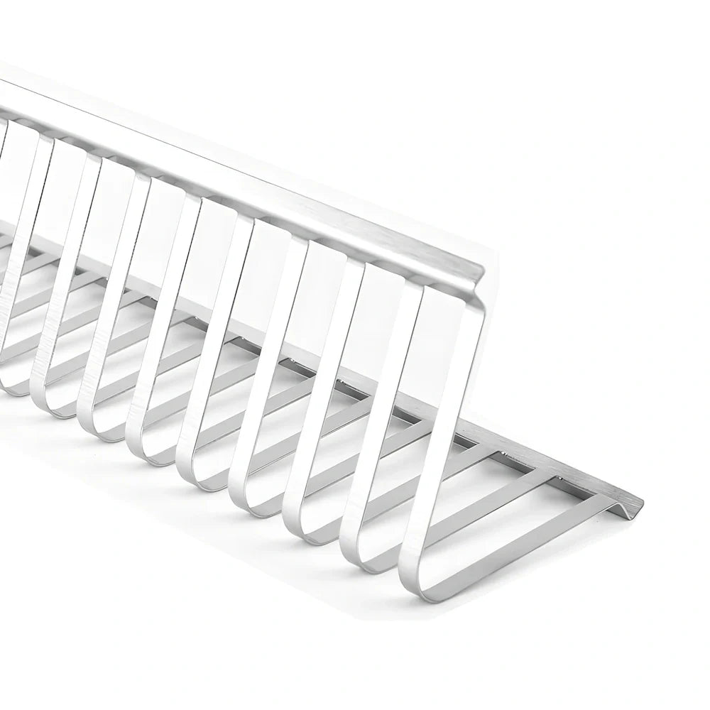 Silver stainless steel barbecue rib rack, 31cm long, elevated design for even grilling of multiple meats