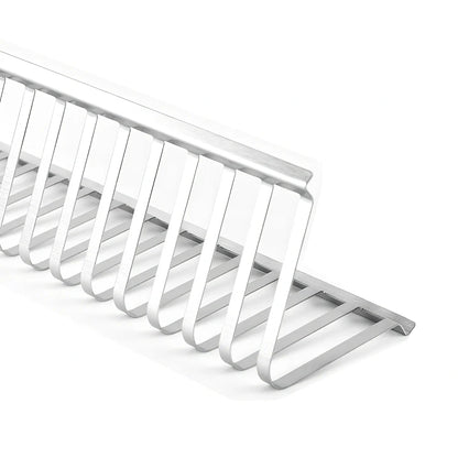 Silver stainless steel barbecue rib rack, 31cm long, elevated design for even grilling of multiple meats