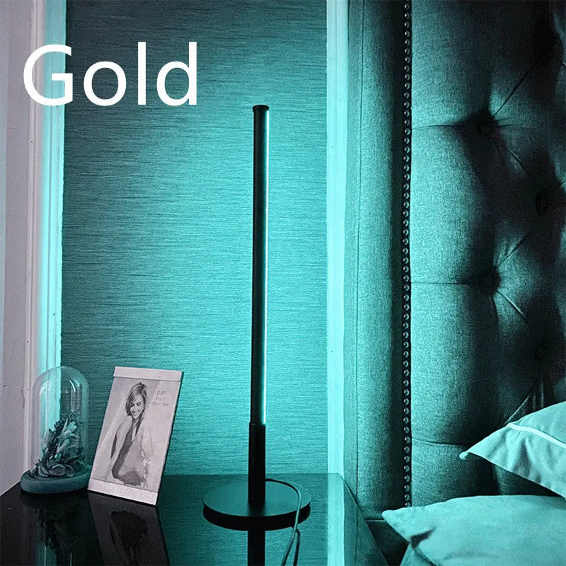 Nordic minimalist LED bedside table lamp with remote control in black or gold finish